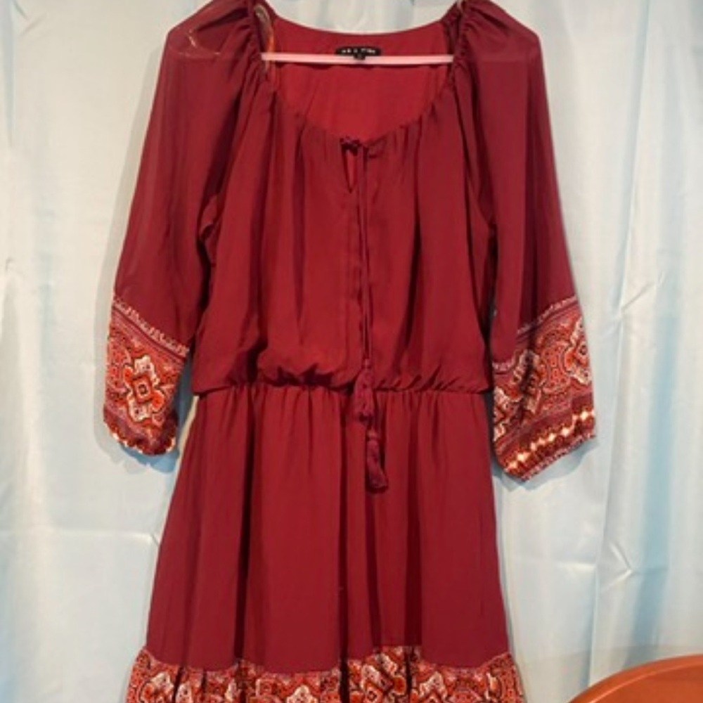 As U Wish Red and Orange Long Sleeve Dress
